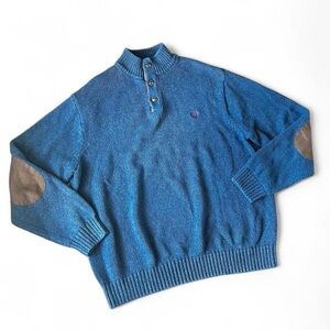 Chaps Kent Navy Mockneck Sweater with Faux Suede Elbow Patches Size XXL